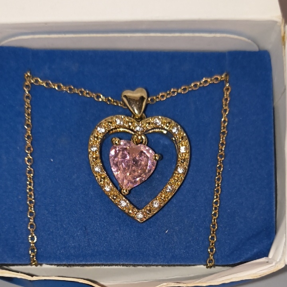 Avon Gold Heart Necklace with Pink Gem